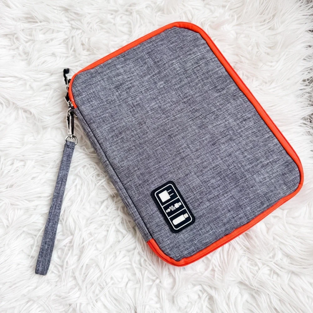 Travel Tech Organizer Cable Case Gray Orange Electronics Accessory Pouch